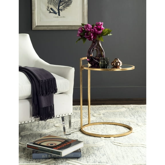 SAFAVIEH Calvin Solid Classic Round Gold Leaf End Table, Gold/Mirror