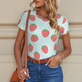 thumbnail image 6 of KLL Women 's Crew Neck Bodysuit Jumpsuits Hand Drawn Strawberry Print Short onesies Stretch T Shirts, 6 of 7