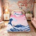 thumbnail image 4 of Manfei Ukiyo-e Crane Twin Sheet Sets for Girls Women, Fuji Moon Wave Bedding, Pink Blue White 3pcs, 1 Flat Sheet, 1 Fitted Sheet and 1 Pillowcase, 4 of 6