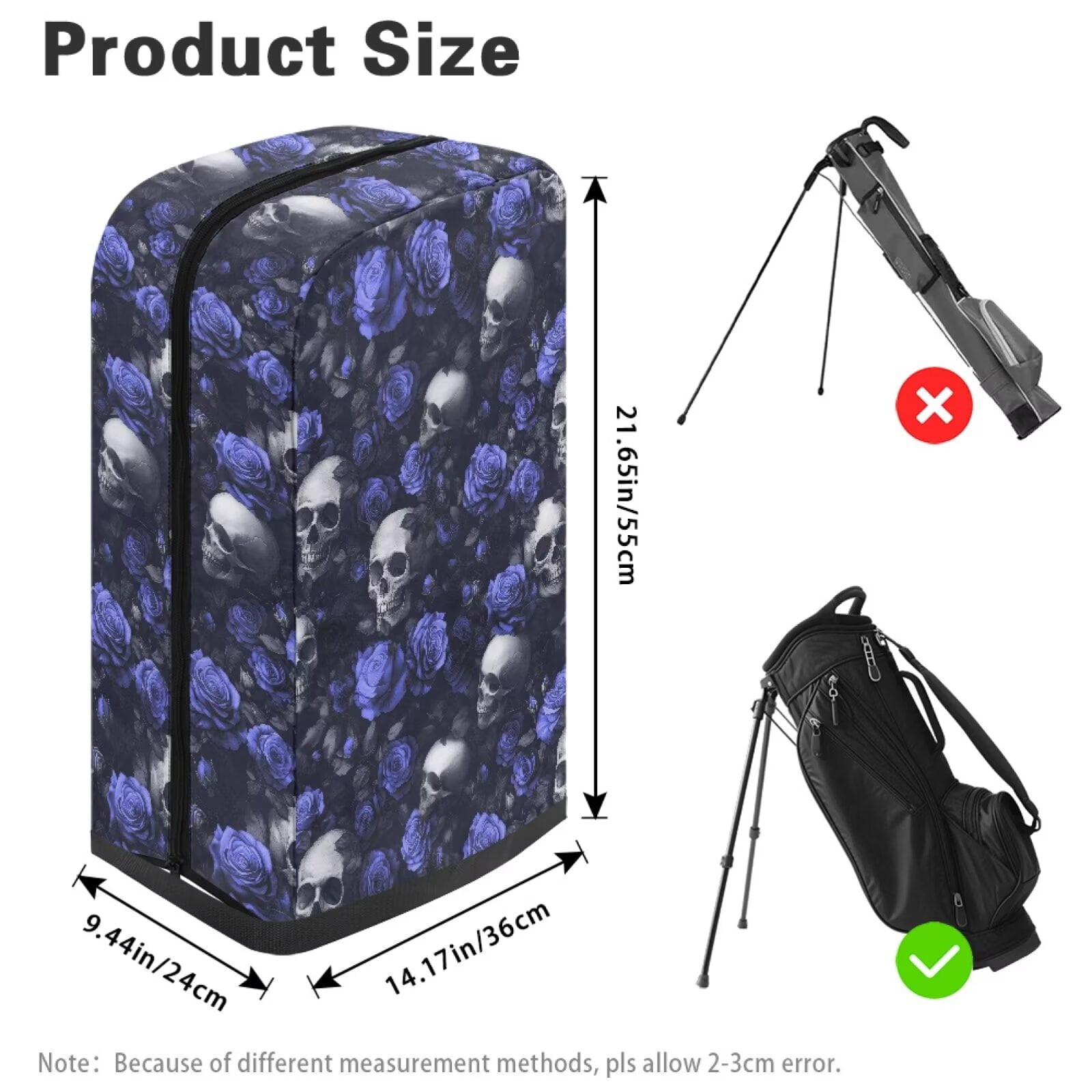 Chririnla Blue Rose Skull Golf Bag Cover Hood Dust & Sun Protection Umbrella for Clubs with Snap Button Universal Fit for Most Club Bags, Stand Bags, Cart Bags & Tour Bags