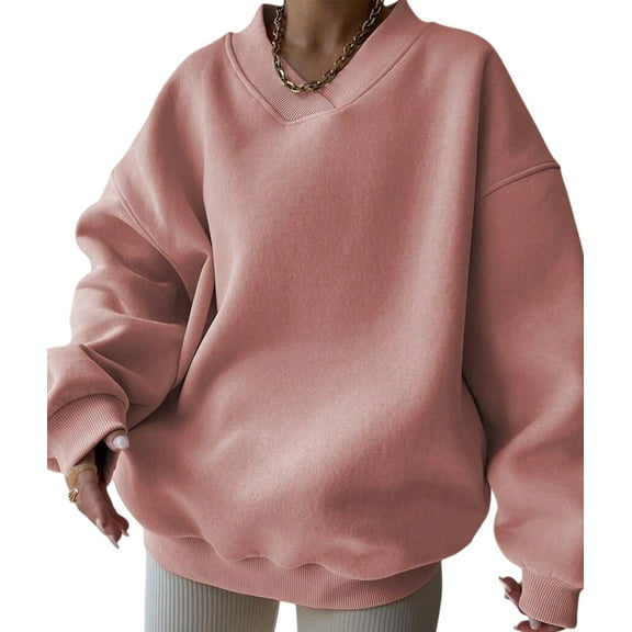 Women'S V Neck Oversized Sweatshirts Casual Drop Shoulder Long Sleeve Pullover Tops Pink M