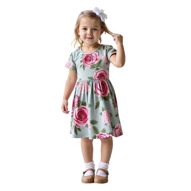Hfolob Robes d'Été pour Filles Tendance Imprimé Floral Manches Courtes Robe Fluide Décontractée 18-24 Mois