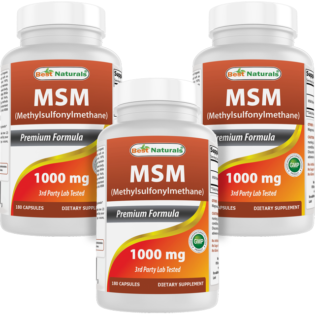 3 Pack Best Naturals MSM 1000 mg 180 Capsules