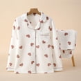 thumbnail image 2 of IROINNID Womens Cotton Pajamas Set Winter Warm Cute Nightwear Button Down Shirt with Pants Comfy Pajamas Sets,White, 2 of 3
