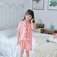 thumbnail image 4 of Toddler Baby Kids Boys Girls Satin Summer Pajamas Set Short Sleeve Pajamas Top Pants 2Pcs Loungwear Sleepwear Pjs 1-6 Years, 4 of 7