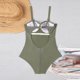 thumbnail image 4 of Traje de baño de una pieza para mujer, traje de baño de bikini de tirantes sin espalda de color liso para mujer, conjunto de bikini con bloques de color y hombros descubiertos, traje de baño de moda p, 4 of 7