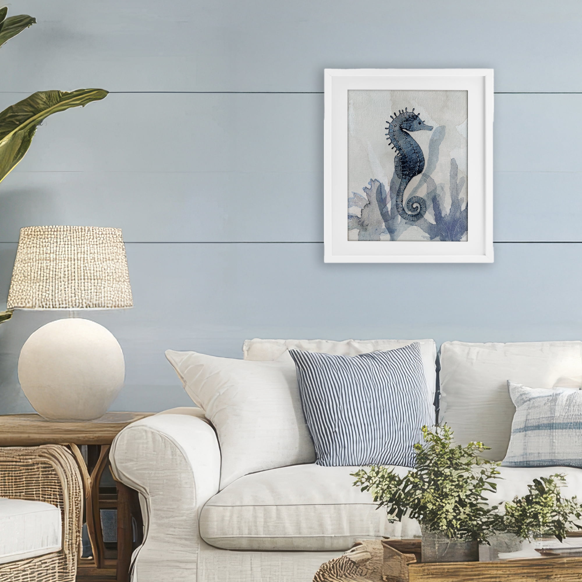 Stupell Industries Seahorse & Seaweed Impressions White Framed Print Under Glass, design by Susan Jill