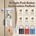 thumbnail image 2 of 10-Digit Combination Padlock, Push Button Lock Red, Zinc Alloy Luggage Padlock for School Locker, Gym, Case, Fence Gate, Drawer and Toolbox 1Pcs, 2 of 5