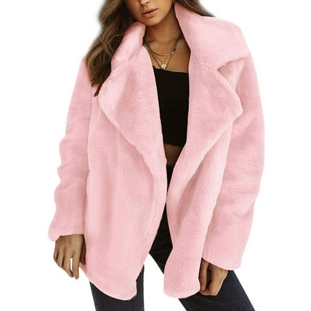 - DBoard Women Autumn Winter Sexy Fuzzy Coat Lapel Collar Long Sleeves Solid Color Outwear