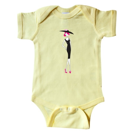 

Inktastic French Girl Fashion Girl Pink Hair Black Dress Gift Baby Girl Bodysuit