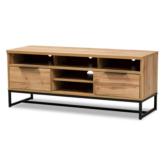 Baxton Studio Reid Modern and Contemporary Industrial Oak Finished Wood and Black Metal 2-Drawer TV Stand