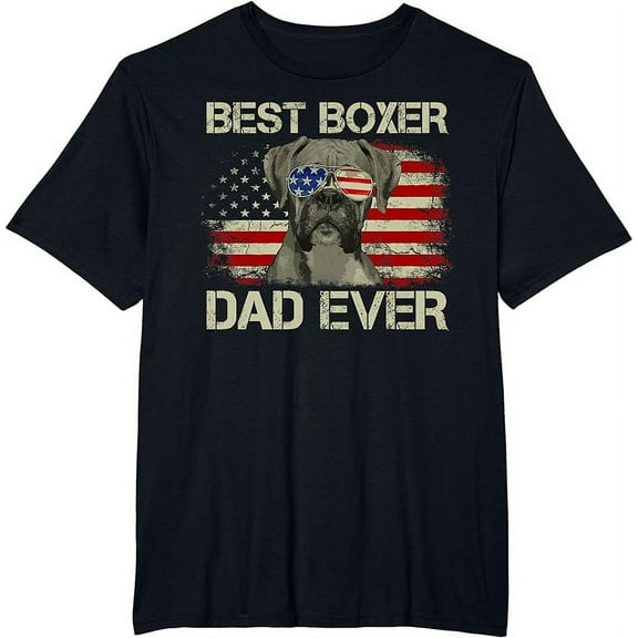 Best Boxer Dad Ever Tshirt Dog Lover American Flag Gift T-Shirt