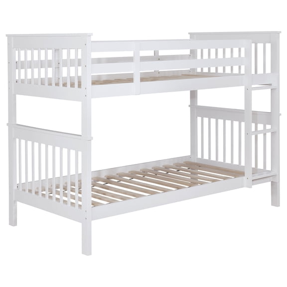Chapman Wood Twin Over Twin Bunk Bed with Mattress White