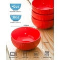 thumbnail image 2 of Large Ceramic Serving Bowls 42 Oz - 7 Inch Salad Bowl Set of 4 for Kitchen,Modern Ribbed Porcelain Dishes for Entertaining,Soup,Pho,Pasta,Cereal, Noodle - Dishwasher & Microwave Safe, Red, 2 of 6