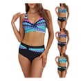 thumbnail image 4 of Yunliwuli Women 2 Pieces Bikini Swimsuits Ethnic Style/Stripe/Tie-Dye/Animal Pattern Padded Bra Thong Bottoms Beach Bathing Suit Set, 4 of 10