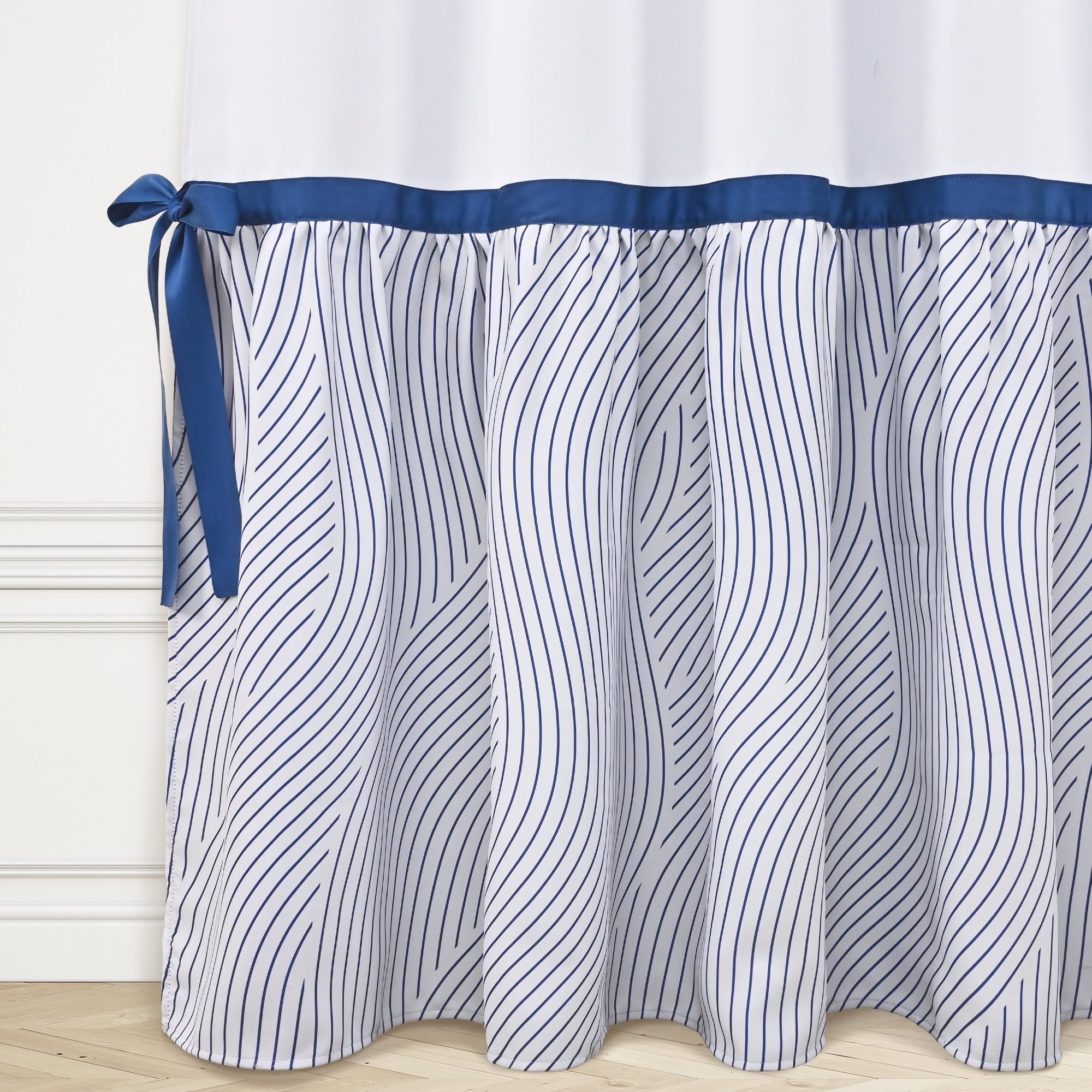 Alishomtll Blackout Curtains 63 Inch Length Color Block Blue Stripe Bow Design Thermal Insulated Window Drapes for Bedroom Living Room,52"x 63", 2 Panels