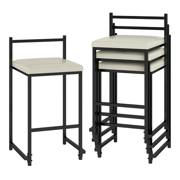 Gymax 26'' Stackable Counter Height Bar Stools Set of 4 w/Back Metal Frame & Footrest Black