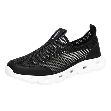 Huesdet Men s Hands Free Slip-On Loafers Comfortable Walking Shoes Breathable Knit Casual Sneakers(White 9)