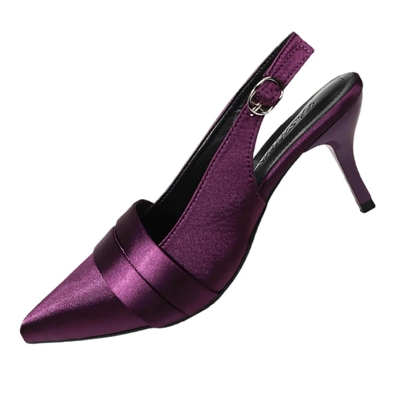 Xfvqtps Womens Satin Pointed Toe Slingback Pumps Heels for Work Office Evening Formal Dress Elegant Slender Heel Adjustable Strap