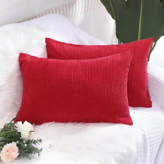PiccoCasa 2 Piece Throw Pillow Cases Corn Striped Cushion Covers, Red 12" x 18"