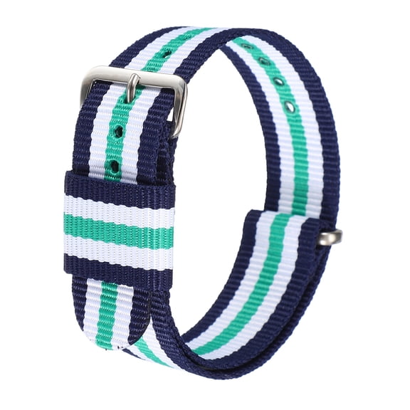 Uxcell Nylon Watch Bands 18mm Soft Weave Watch Strap Quick Release 5 Stripe Wristband with Silver Stainless Steel Pin Buckle for Men and Women, Green/Blue/White