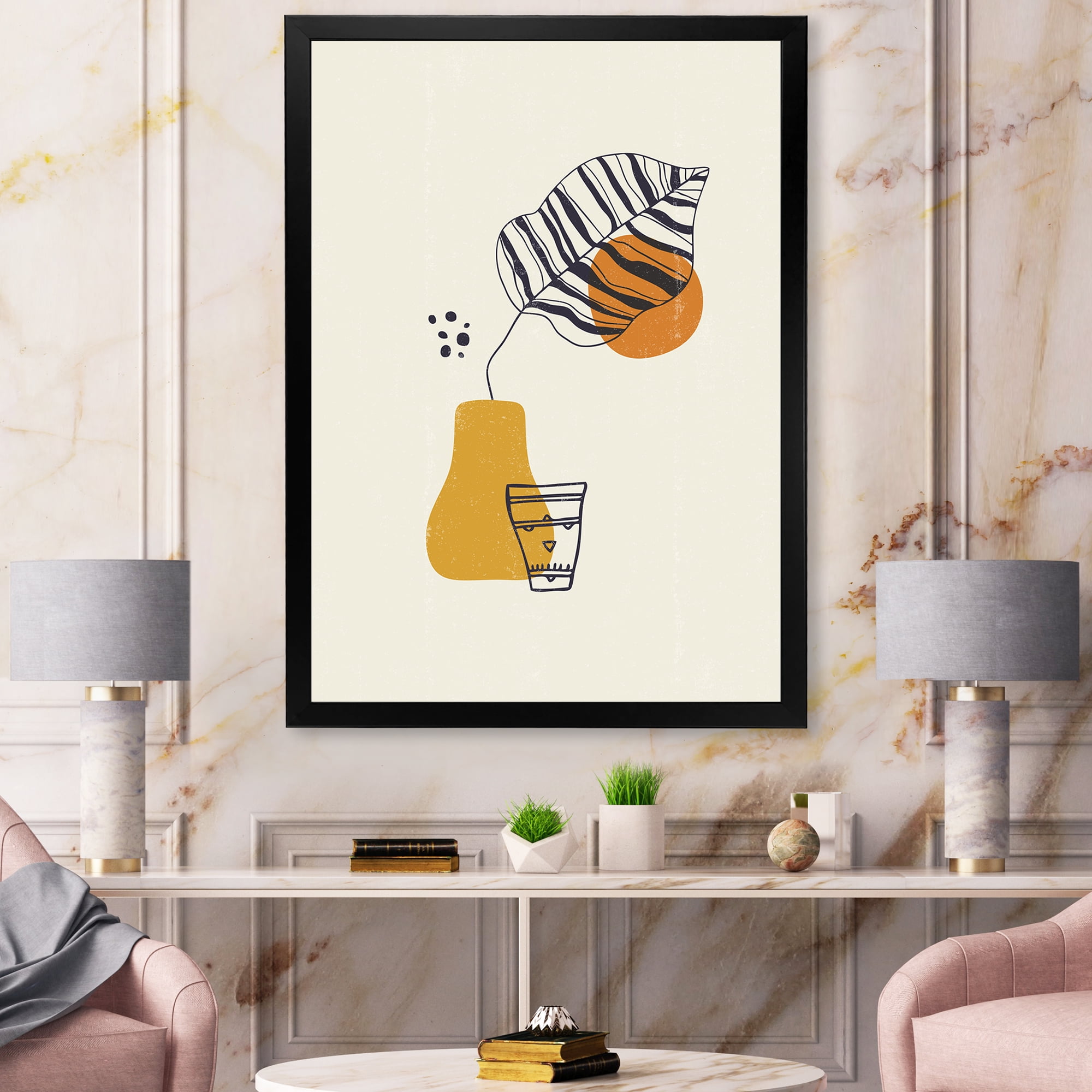 Designart 'Abstract Shapes Botanical Minimalist Leaf' Modern Framed Art Print