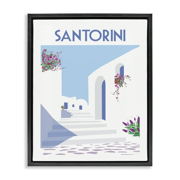 Stupell Industries Santorini White Architecture Scenic & Cityscapes Painting Black Floater Framed Canvas Art Print Wall Art, 17 x 21