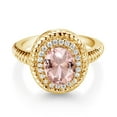 thumbnail image 2 of Gem Stone King 2.26 Ct Oval Peach Nano Morganite 18K Yellow Gold Plated Silver Halo Engagement Ring (Size 5), 2 of 3