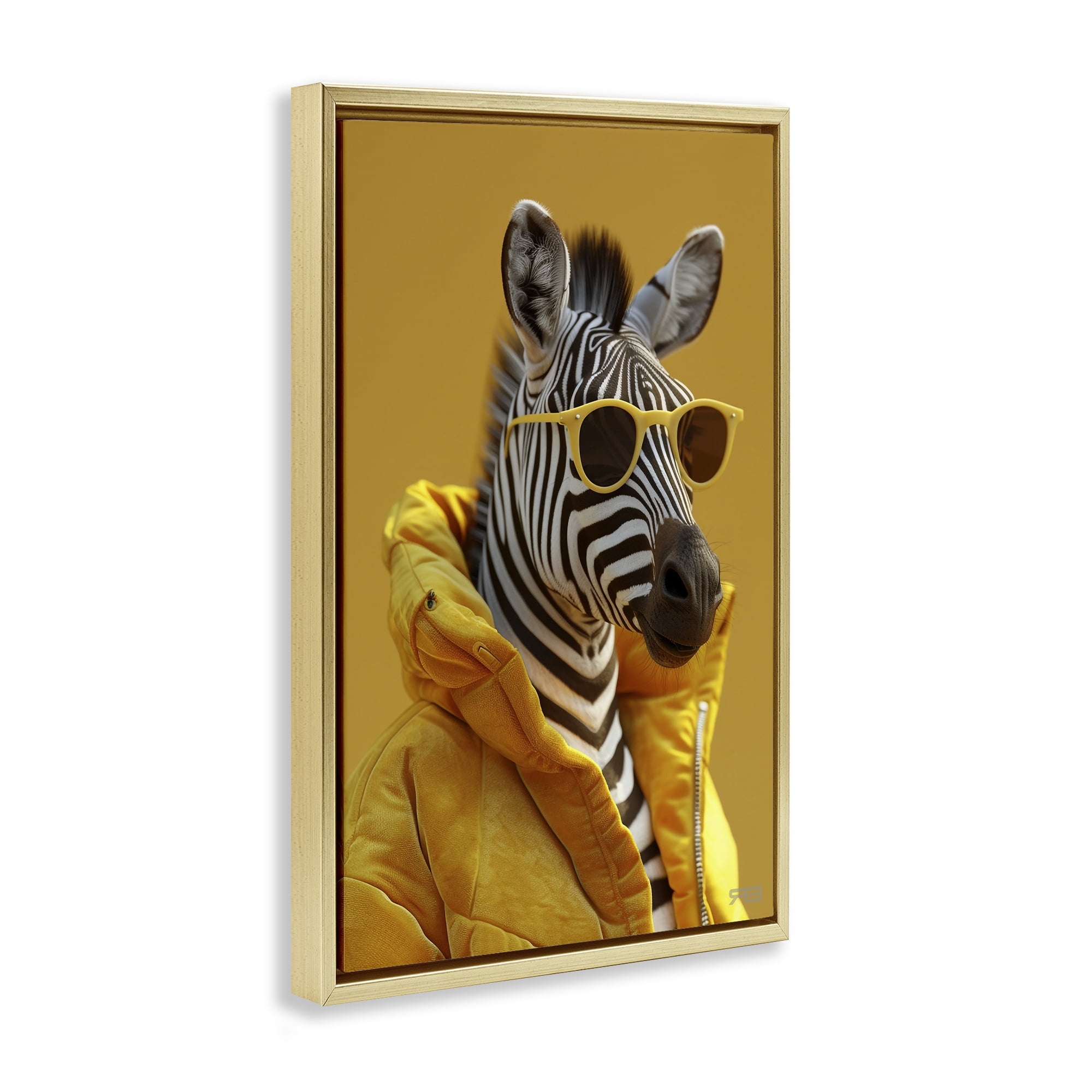 Stupell Industries Bold Zebra in Yellow Animals & Insects Painting Gold Floater Framed Canvas Art Print Wall Art, 17 x 25