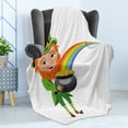 thumbnail image 4 of Leprechaun Soft Flannel Fleece Throw Blanket, Saint Patrick's Day Elf Man Holding a Rainbow Coin Pot Cartoon, Cozy Plush for Indoor and Outdoor Use, 60" x 80", Lime Green Charcoal Grey, by Ambesonne, 4 of 5