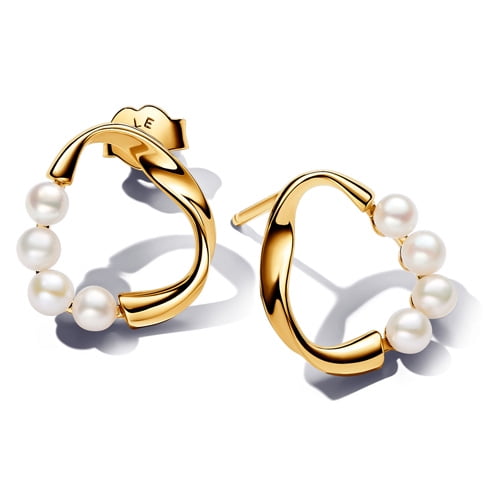 Pandora Organically Shaped Circle Stud Earrings with Freshwater Cultured Pearls for Women