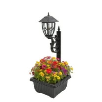 Solar Powered Outdoor Garden Light with Integrated Flower Pot, Waterproof Solar Street Lamp, Auto On/ Off Sensor, High Quality, Elegant Black Design for Driveway, Patio, Yard