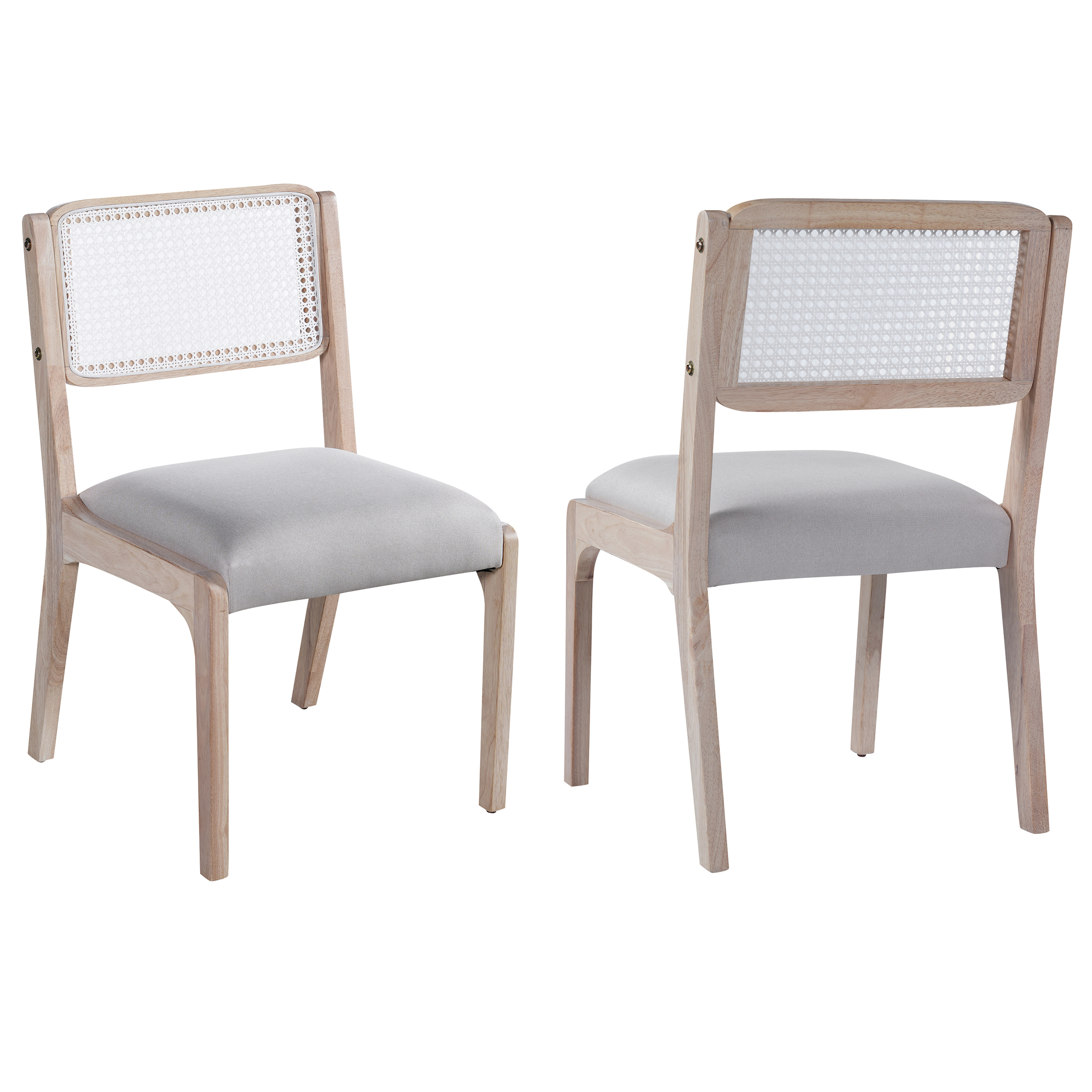 Euroco Wood Dining Chairs Set of 2, Modern Kitchen Side Chairs with Padded Seat and Rattan Back,Farmhouse Accent Chairs for Dining Room,Beige