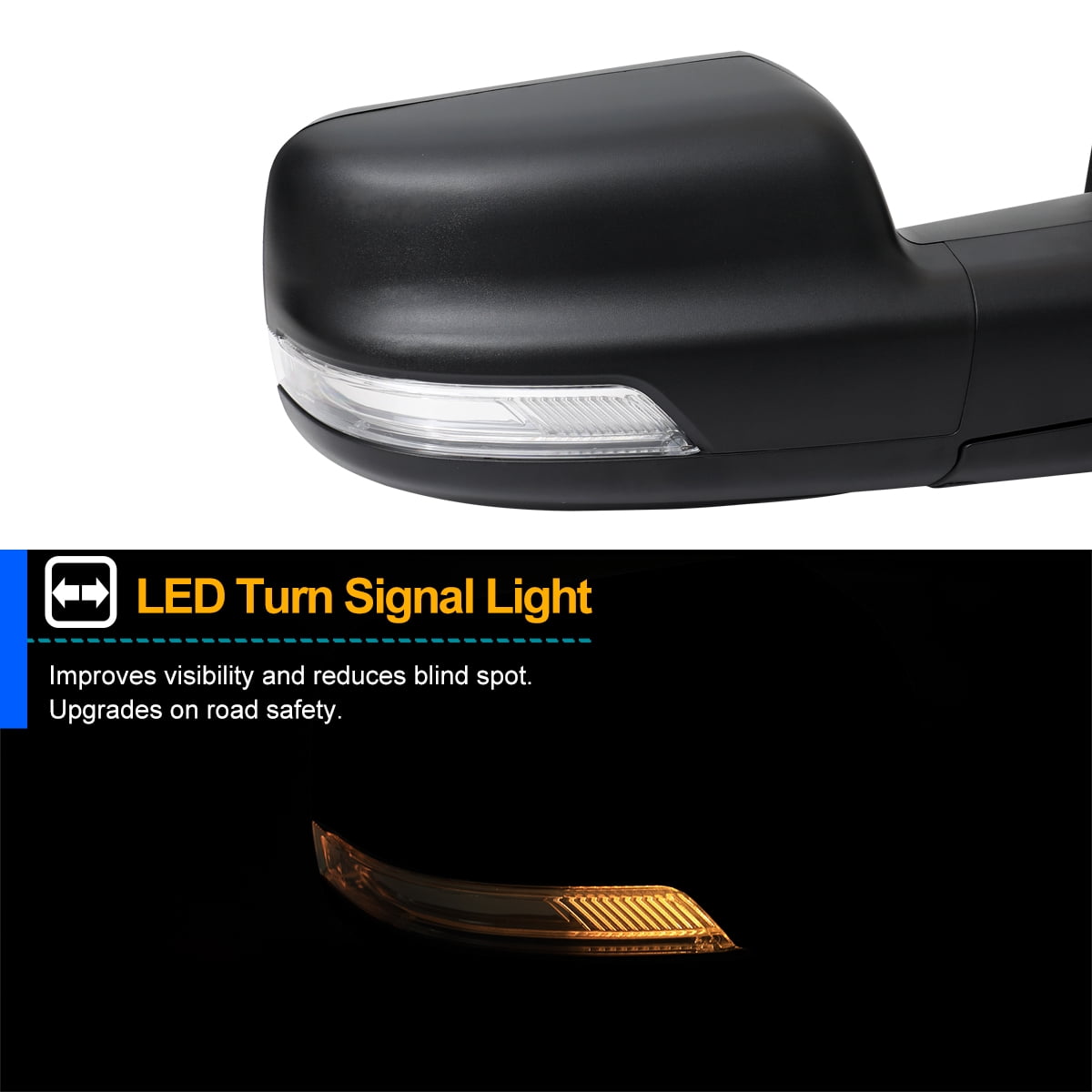 Spec-D Tuning Black Power Fold Heated + LED Signal + Blind Spot Monitor Right Passenger Side Mirror Compatible with 2019-2024 Ram 1500, Left + Right Pair