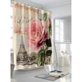thumbnail image 3 of Shower Curtain Flowers Pink Shower Curtains for Bathroom, Waterproof Polyester Shower Curtain Set with Hooks, Extra Long 72" x 96" Eiffel Tower Vintage, 3 of 6