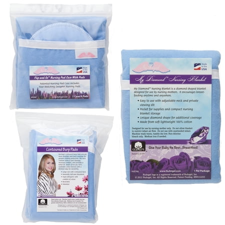 NuAngel Flip & Go Nursing Pad Case with Nursing Blanket & Contoured Burp Pad Set
