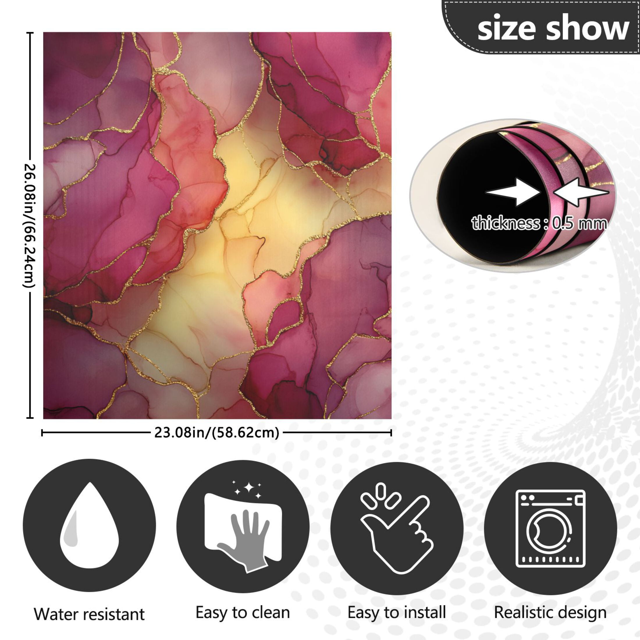 Dishwasher Magnetic Refrigerator Magnet Cover Sticker Home Decorative 23"x26" Red Marble Pattern
