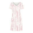thumbnail image 5 of Dazajoo Knee Length Dresses for Women 2025 Casual Tie Dye Short Sleeve Sundress with Pockets Summer Loose Fit V Neck Midi Dress,Pink,L, 5 of 8