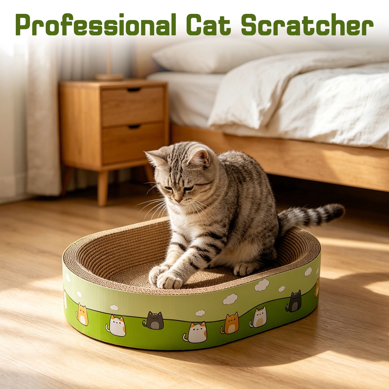 Cat Scratcher Bed, Oval Cat Scratcher Cardboard, Indoor Cat Scratch Bowl, Large Pad Cat Scratching Board for Furniture Protector