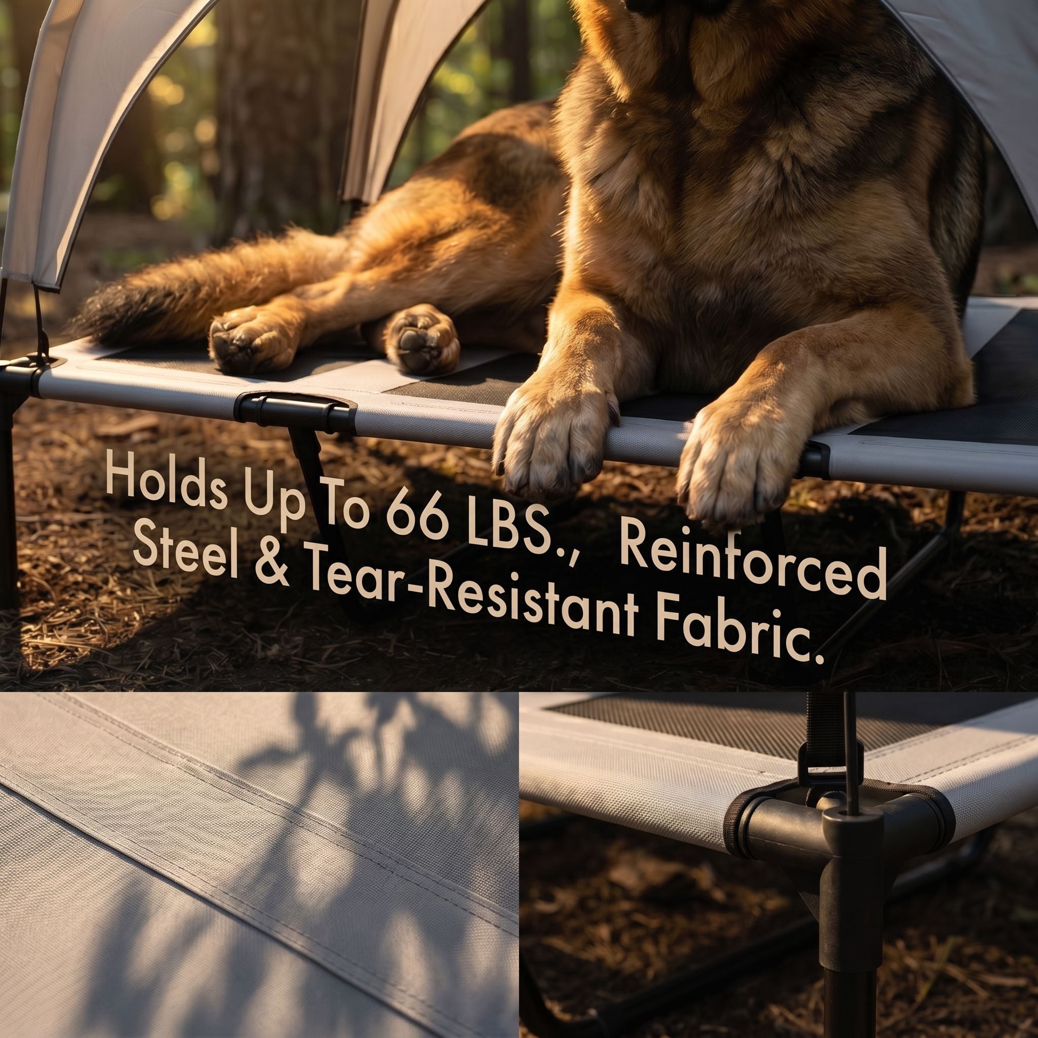 42" Elevated Dog Bed with Canopy, Raised Outdoor Pet Bed for Large Dogs with Portable Carry Bag & Cooling Mesh, Light Gray