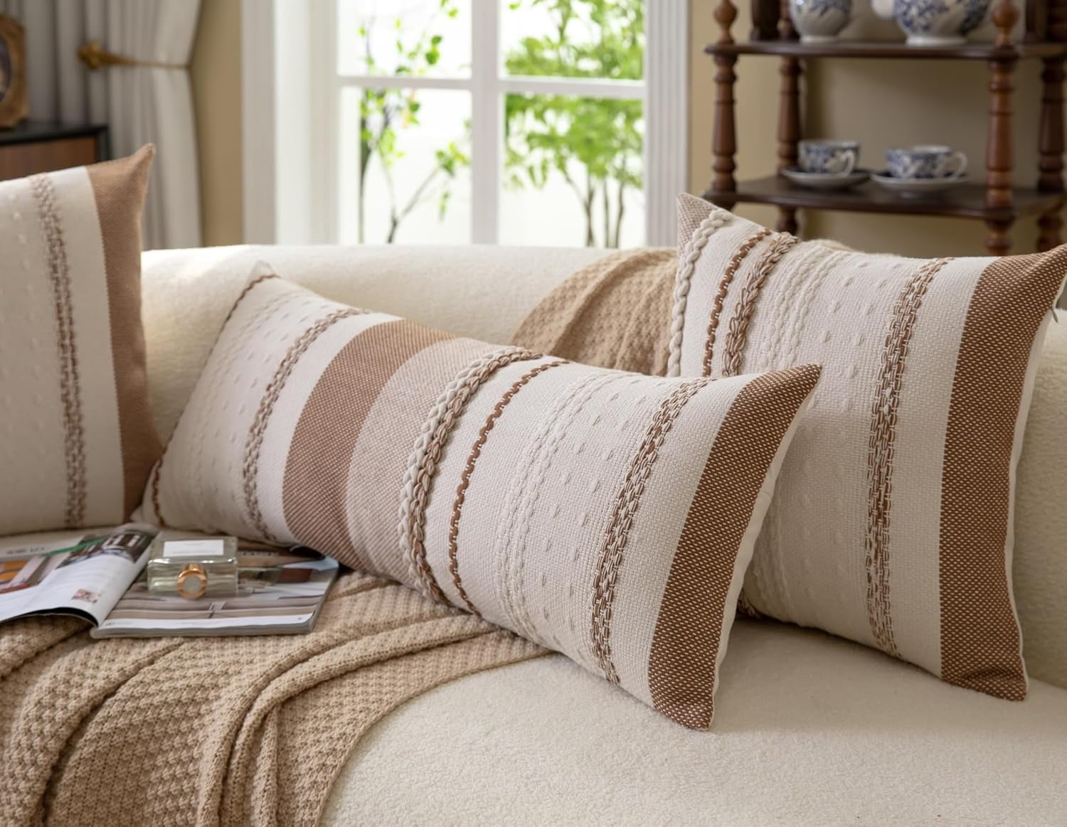 Lumbar Pillow Covers 14x36 Inch Long, Brown Textured Decorative Couch Pillow Cases for Farmhouse Home Decor, Accent Cushion Cover for Sofa, Bed, Living Room, Bedroom, Pack of 1