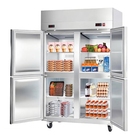 KFFKFF Commercial Refrigerator and Freezer Combo 48"W, 31 Cu.Ft Stainless Steel Upright Unit with 4 Doors, Auto-Defrost Function, 6 Adjustable Shelves, UL Certified