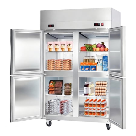 KFFKFF Commercial Refrigerator and Freezer Combo, Upright Unit, Stainless Steel