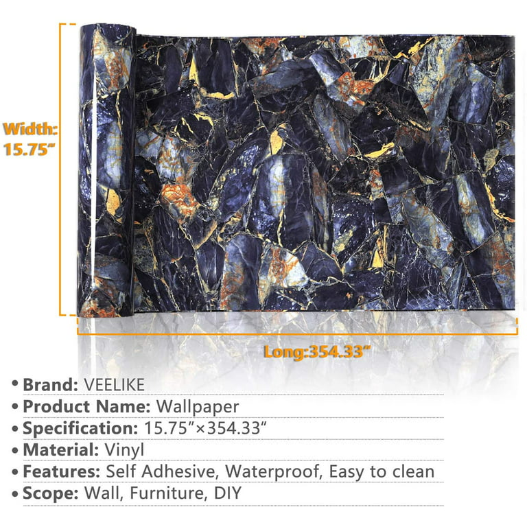 VEELIKE 15.7''x354'' Navy Blue Marble Contact Paper for Countertops  Waterproof Marble Wallpaper Peel and Stick Removable Self Adhesive Kitchen 