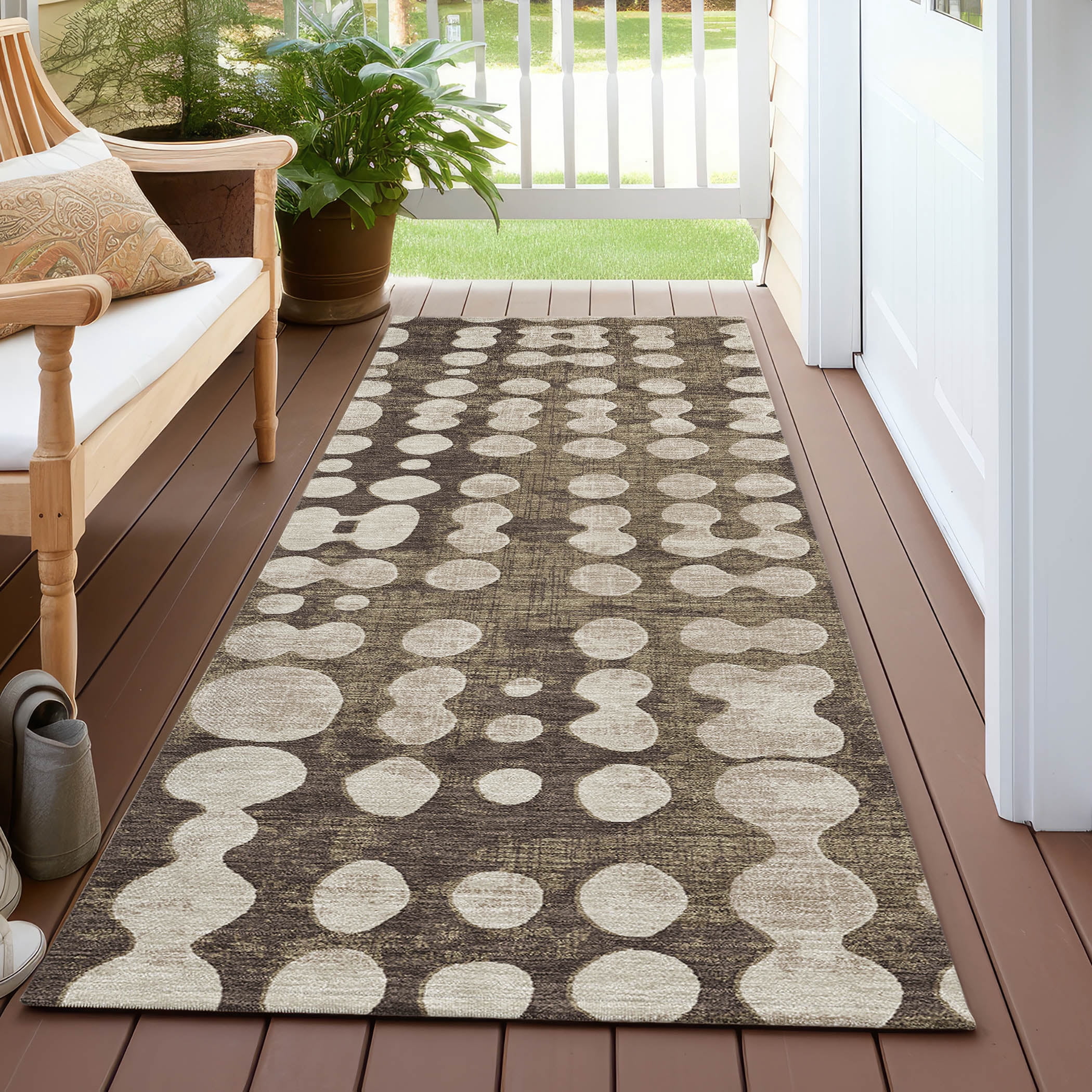 Addison Rugs Chantille Indoor/Outdoor Transitional Circles Brown Washable Runner Rug, 2'3" x 7'6"