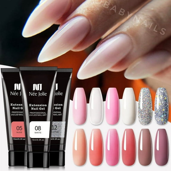 Kehuo Poly Extension Gel Nail Kit, Clear Builder Jelly Gel Nude Poly Nail Enhancement Trial All-in-One French Kit with Mini Nail for Nail Art Kit Nails 15ml, Nail Supplies
