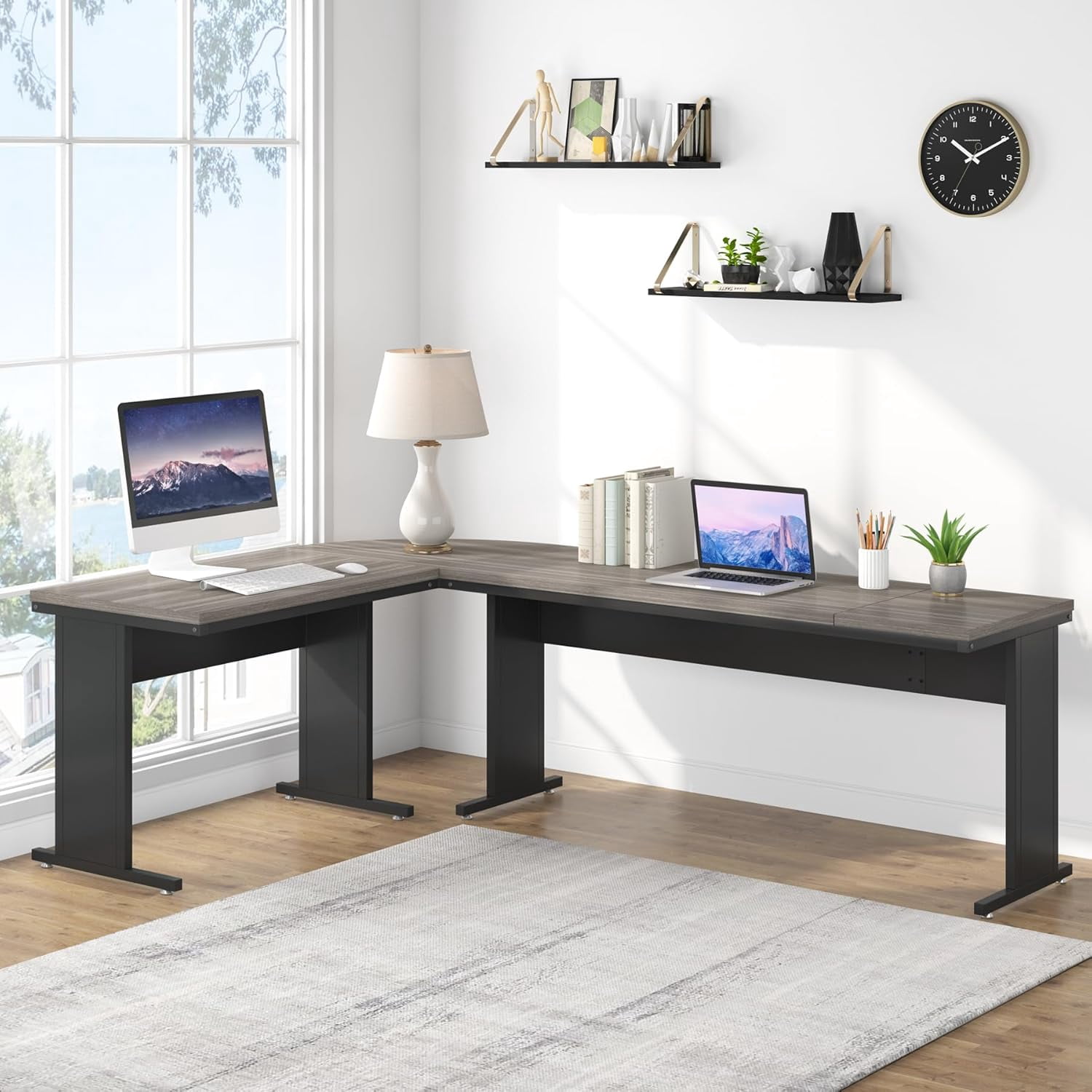 Tribesigns 83-In L-Shaped Executive Desk, Modern Reversible Office Computer Desk for Home Office (Grey)