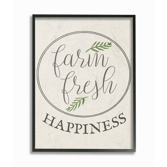 The Stupell Home Decor Collection Farm Fresh Happiness Cursive Typography Framed Giclee Texturized Art, 11 x 1.5 x 14