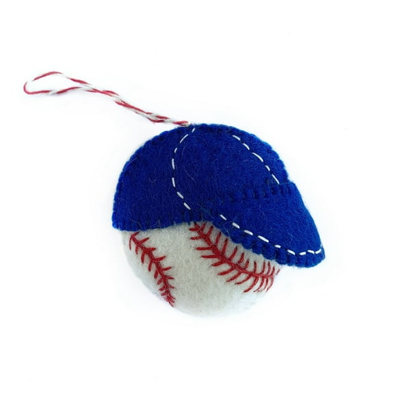 Baseball in Cap Ornament - Felt Wool Fair Trade Handmade Christmas Nepal