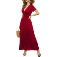 thumbnail image 6 of MLANM Women's Empire Waist Maxi Dress Casual V Neck Long Dresses with Pockets, S Red, 6 of 8